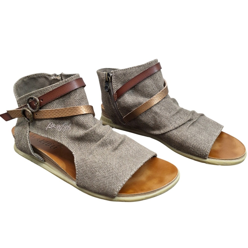 Blowfish Malibu Womens Taupe Canvas Ruched Gladiator Sandals Size 7 Rose Gold